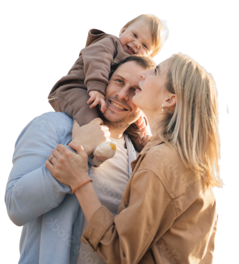 Image of a family of father, mother, and child together smiling.
